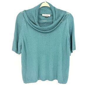 Marina Rinaldi Size XL Green Cowl Neck Linen Blend Sweater Summer Coastal Beach